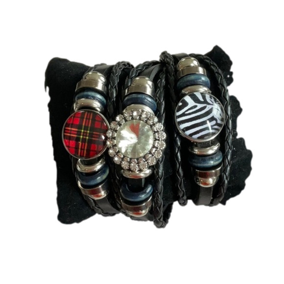 SET OF 3 BLACK LEATHER GINGERSNAPS BRACELETS - Picture 1 of 2